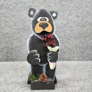 Handmade‎ Paper Towel Holder Wood Bear Holding Trout Fisherman Cabin Country